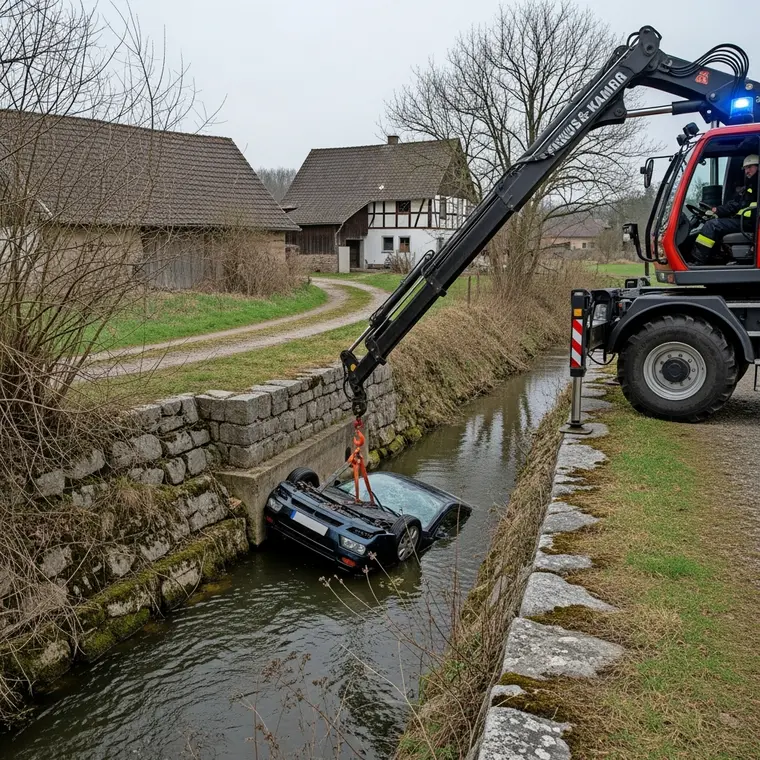 Symbolbild: Lippersdorf: Auto rutscht bei Wendemanöver in Bachlauf