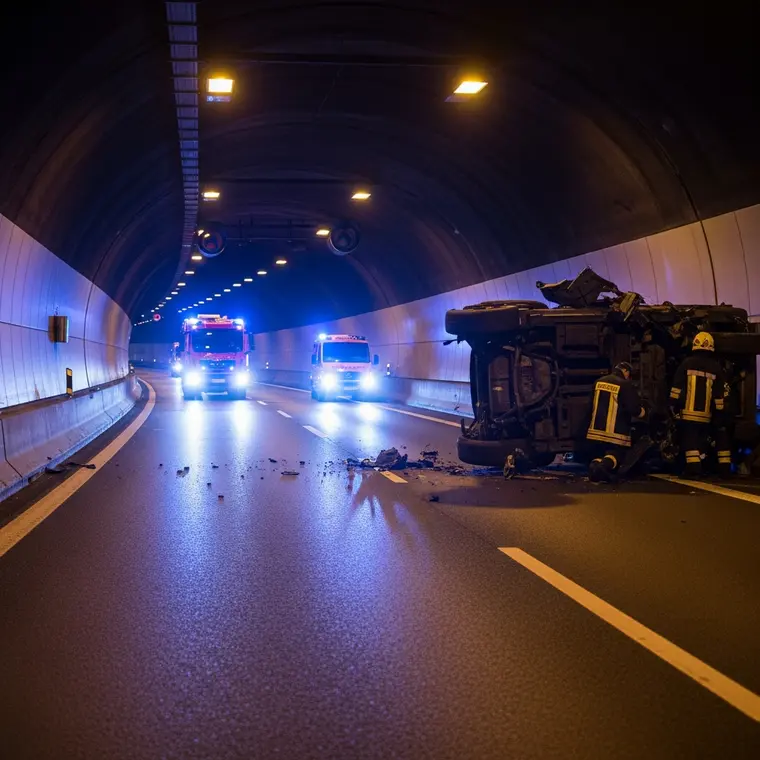 Symbolbild: Auffahrunfall im Jagdbergtunnel: Lkw schiebt Fahrzeuge ineinander
