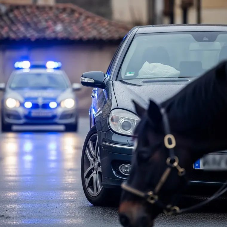 Symbolbild: Jena/Camburg: Kuriose Unfallursache – Pferde treten Mercedes und lösen eCall-Notruf aus