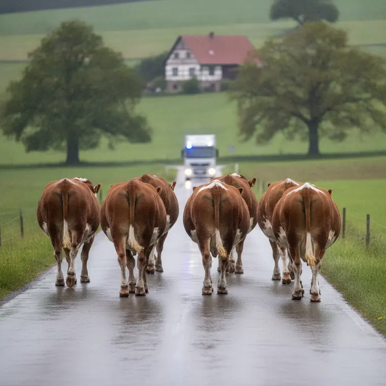 Symbolbild: Gefährliche Begegnung: Sechs Rinder auf der Straße bei Frauenprießnitz